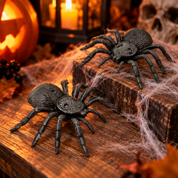 Arañas grandes negras Stasio pack x2 para decoración de Halloween