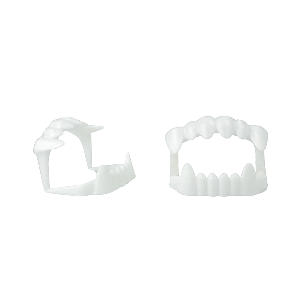 Dientes de Drácula blancos Stasio pack x12 con colmillos para Halloween