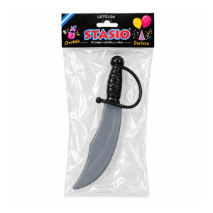 Espada pirata chica Stasio de plástico con hoja gris y mango negro