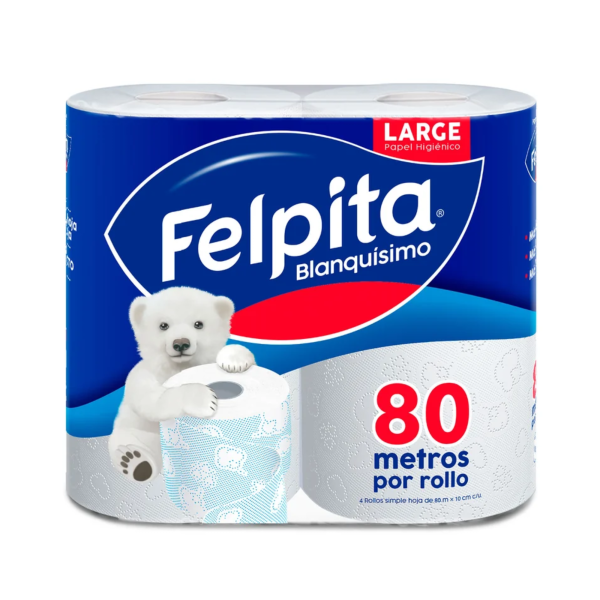 felpita 4x80 Papel Higiénico Felpita Blanquísimo 4 rollos de 80 metros