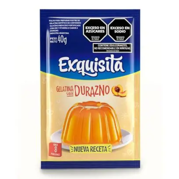 exquisita gelatina 40 durazno Gelatina Durazno Exquisita 40 g sabor durazno para preparar hasta 8 porciones de postre frío y refrescante.