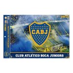 afiche Boca Juniors con escudo azul y oro decorando fiesta