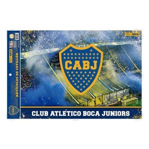 afiche Boca Juniors con escudo azul y oro decorando fiesta