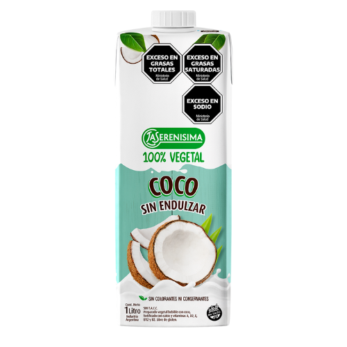 Envase de alimento vegetal de coco sin azúcar La Serenísima 1 litro, 100% vegetal