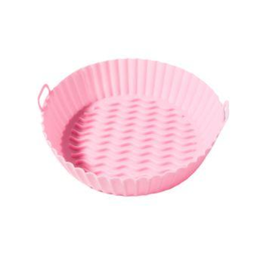 Molde redondo de silicona rosado Livorno para freidora de aire.