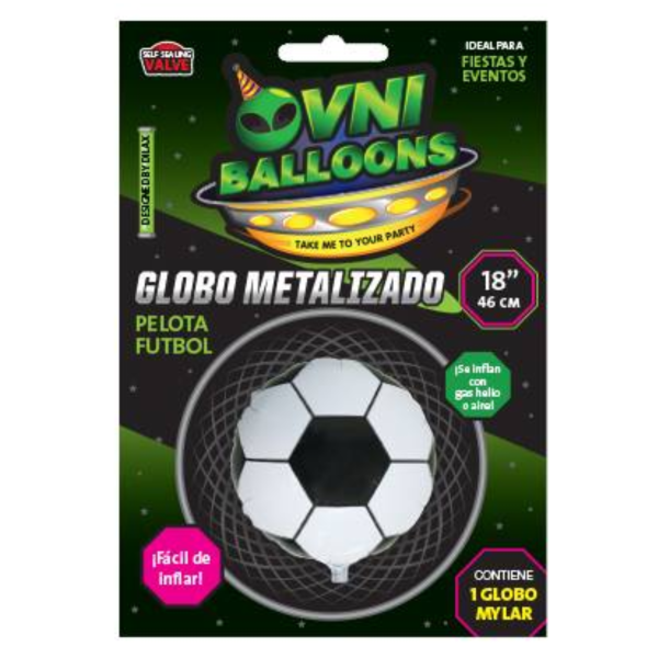 globo pelota futbol 46 cm metalizado blanco negro