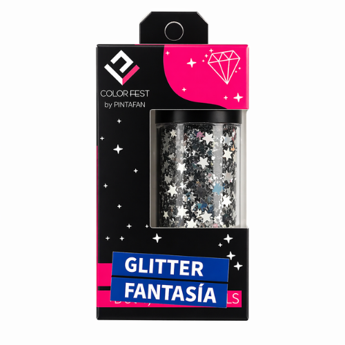 glitter estrellas plata cotillon maquillaje