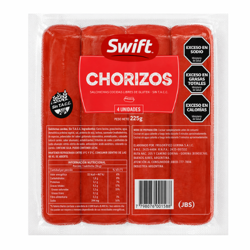 chorizos swift x4 400g salchicha parrilla