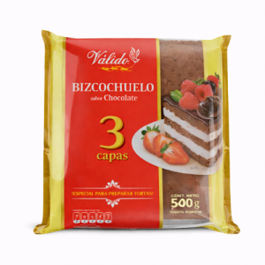 bizcochuelo valido chocolate 500g cuadrado tres capas