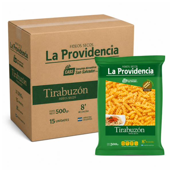 Fideos Tirabuzón La Providencia 500g bulto x15 unidades
