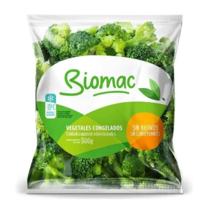 Brócoli Biomac 500 gr congelado, flores de brócoli 100% naturales sin agregados, aditivos ni conservantes, listo para cocinar en salteados, sopas, tartas y guarniciones.