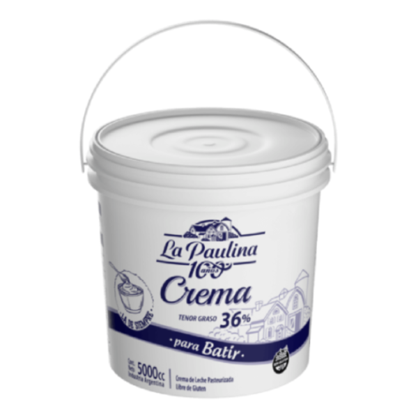 crema la paulina 5kg Crema de Leche La Paulina 5kg para batir con 36% de materia grasa en balde, ideal para gastronomía, pastelería y cocina profesional.