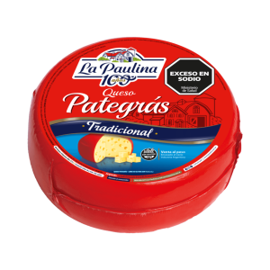 Queso Pategrás La Paulina trozado por kilo, queso semiduro de sabor suave y aroma delicado, ideal para picadas, sándwiches, tablas de fiambres y recetas, sin lactosa y libre de gluten.