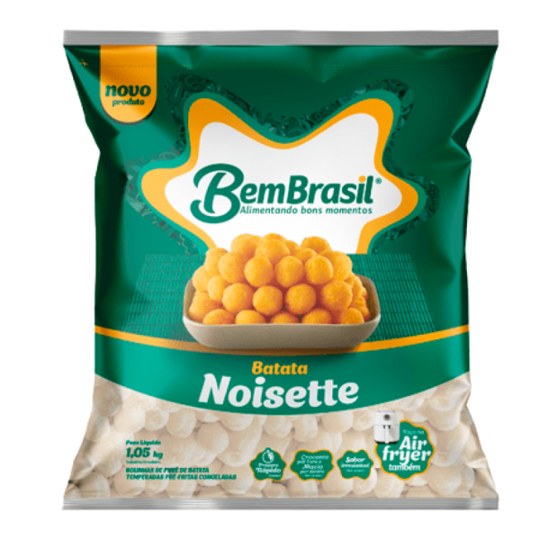 Papas Noisette Bem Brasil 1050 gr congeladas, papas prefritas con forma esférica, crocantes por fuera y suaves por dentro, ideales para freidora o air fryer.