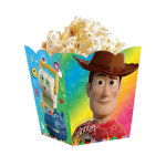 Pochoclera Toy Story 5 x6 con diseño de Woody y personajes temáticos, ideal para servir pochoclos, snacks y golosinas en cumpleaños infantiles.