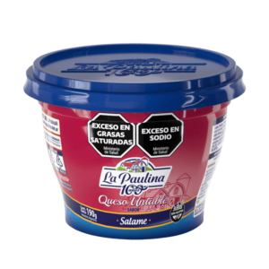Queso Untable Salame La Paulina 190gr, de textura suave y cremosa, con sabor salame, ideal para untar en tostadas, preparar sándwiches, dips, picadas y distintas recetas.