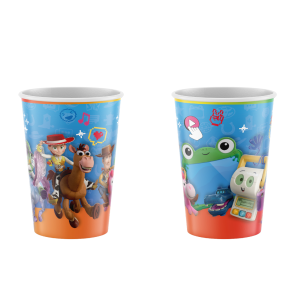 Vasos Toy Story 5 x8 con Woody, Jessie, Tiro al Blanco y personajes temáticos para servir bebidas en cumpleaños infantiles y fiestas temáticas.