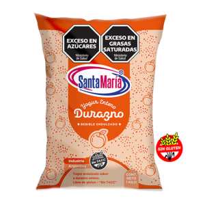 Yogurt Durazno Santa María 900 ml entero bebible sabor durazno, presentación familiar, libre de gluten Sin TACC, ideal para desayunos, meriendas y colaciones.