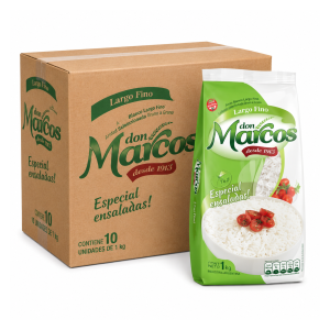 Arroz Don Marcos Largo Fino 1 kg bulto x10 unidades calidad seleccionada grano a grano para venta mayorista