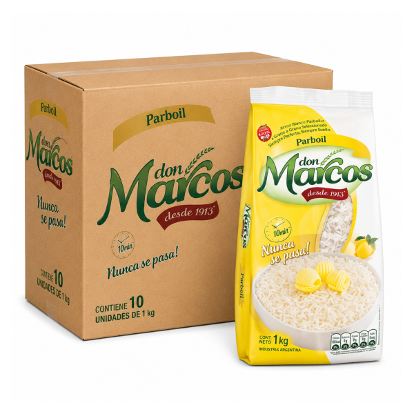 arroz don marcos parboil 1kg Arroz Don Marcos Parboil 1 kg bulto x10 unidades arroz largo fino parboilizado siempre suelto para venta mayorista