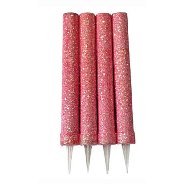 Vela Bengala Gibre Rosa Tucky x1 unidad con acabado glitter rosa para decorar tortas de cumpleaños, baby showers y celebraciones especiales