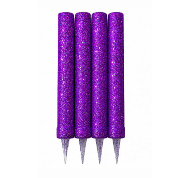bengala gibre violeta Vela Bengala Gibre Violeta Tucky x1 unidad con acabado glitter violeta para decorar tortas de cumpleaños y celebraciones especiales