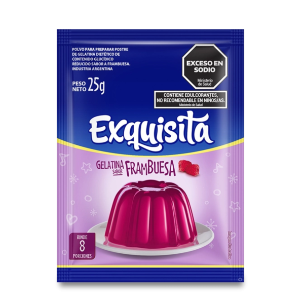 exquisita gelatina 25 frambuesa Gelatina Frambuesa Exquisita 25 g rinde hasta 8 porciones de postre sabor frambuesa fácil de preparar.