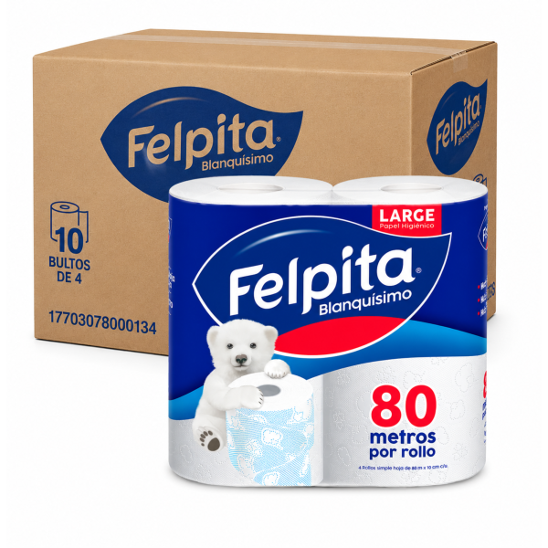 felpita higienico 4x80 bulto 10 Papel Higiénico Felpita Blanquísimo 4x80 bulto x10 paquetes