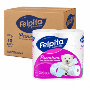 Papel higiénico Felpita Premium doble hoja 4 rollos de 30 metros bulto x10 paquetes 40 rollos