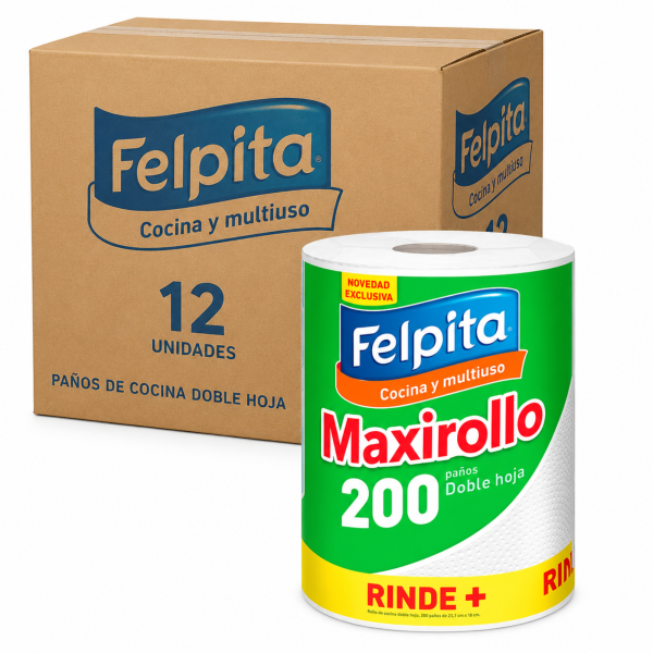 felpita rollo cocina maxi 200 Felpita Maxirollo 200 paños doble hoja bulto x12 unidades
