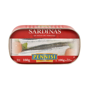 Pennisi Sardinas en Salsa de Tomate 160 gr conserva de pescado lista para consumir ideal para aperitivos ensaladas y sándwiches