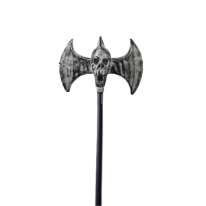 Hacha doble diablo gris Stasio con calavera y mango negro para Halloween