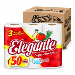Rollo cocina Elegante 50 paños pack x3 bulto x8 paquetes