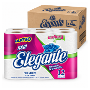 Papel higiénico Elegante hoja simple 30m x4 presentación x12 paquetes