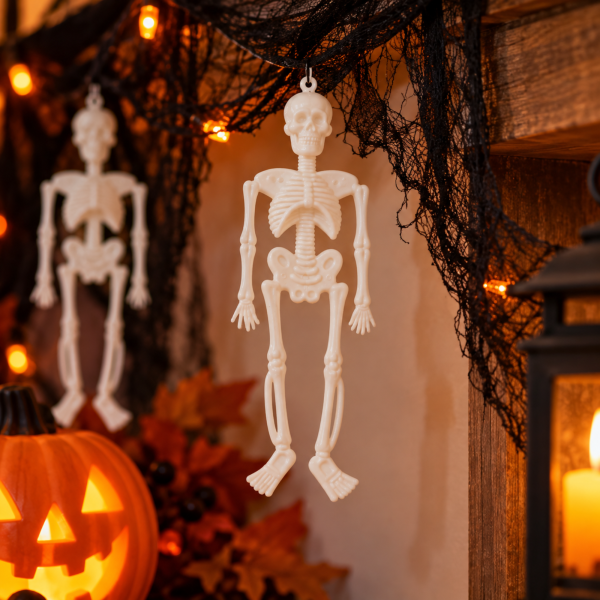 Esqueletos blancos Stasio x2 para colgar en decoración de Halloween