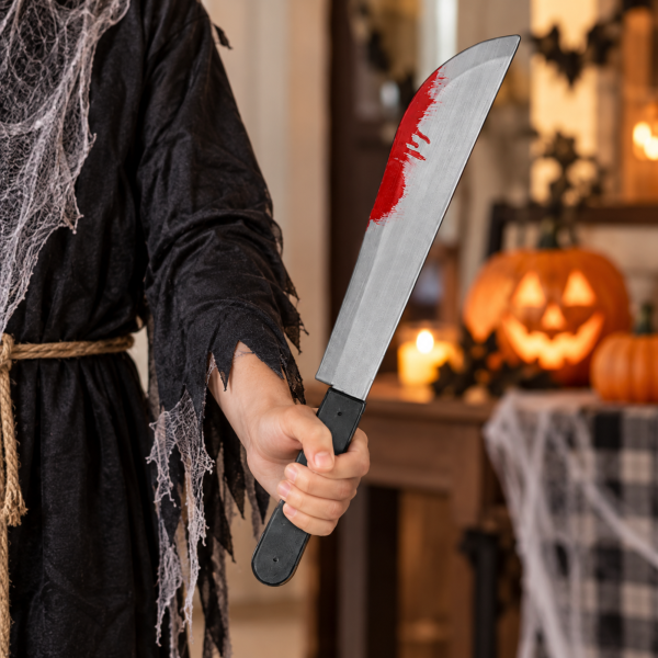 Machete con sangre Stasio de plástico de 46 cm para Halloween