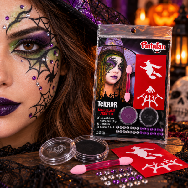 Kit de maquillaje Halloween PINTAFAN Terror violeta y negro