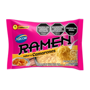 Arcor Ramen sabor Camarones 65 g, paquete rosa de fideos instantáneos