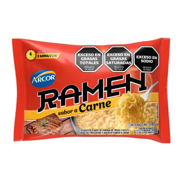 arcor ramen carne 65 Arcor Ramen sabor Carne 65 g, paquete rojo de fideos instantáneos