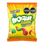 Mogul Extreme Gusanitos 500 g, bolsa amarilla y naranja con gomitas de colores en forma de gusano y sabor ácido-dulce.